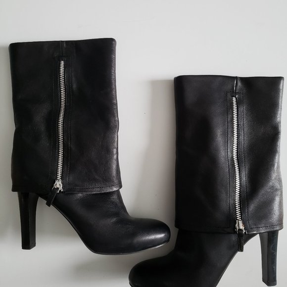 Black Leather High Heel Boots - Picture 3 of 6